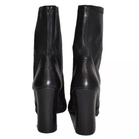 $700 STUART WEITZMAN CURVEBLOCK 100 SQUARE LEATHER BOOTIE SOCK BLACK 9.5 (PB24) - Picture 5 of 8